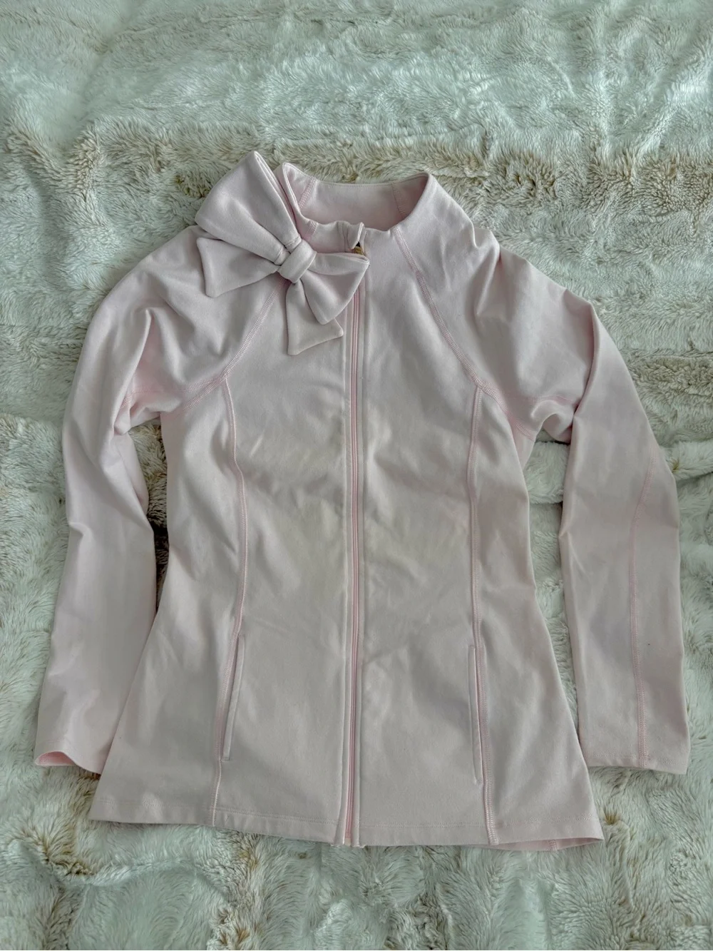 kate spade Pale Pink Bow-Accent Zip Beyond Yoga Jacket